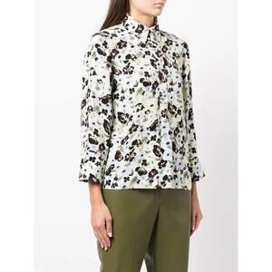 GANNI SZ 36 Floral Print Crepe Button Up Blouse Longsleeve Top MSRP $215 GREAT!
